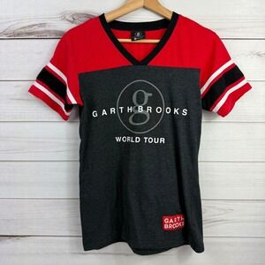 Garth Brooks Women Top Small Red Colorblock T-Shirt World Tour Jersey V Neck Tee